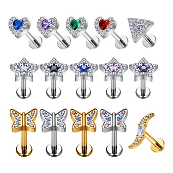 G23 Titanium Fashion Earrings Studs 16G Labret Ear Nose Studs Lip Cartilage Helix Tragus Zircon Paved Body Piercing Jewelry