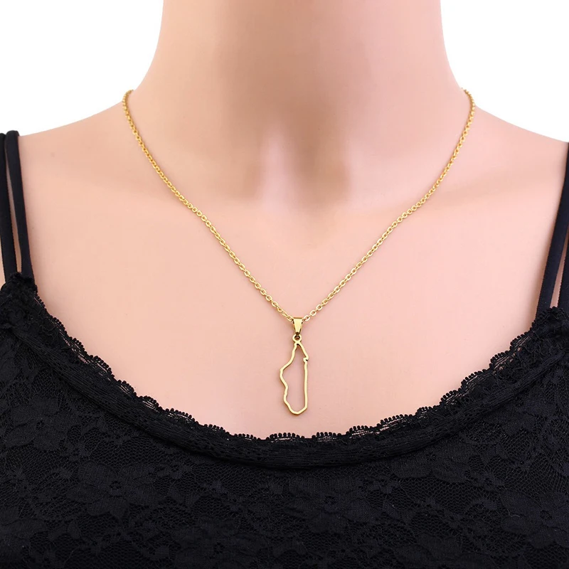 Stainless Steel Geometric Titanium Steel Necklace Men Women's Trendy Gold Plated Blank Madagascar Map Necklace