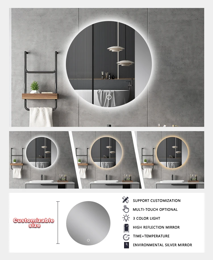 product round backlight led smart mirror touch screen led bathroom mirror wall illuminated mirror for hotel bathroom-4