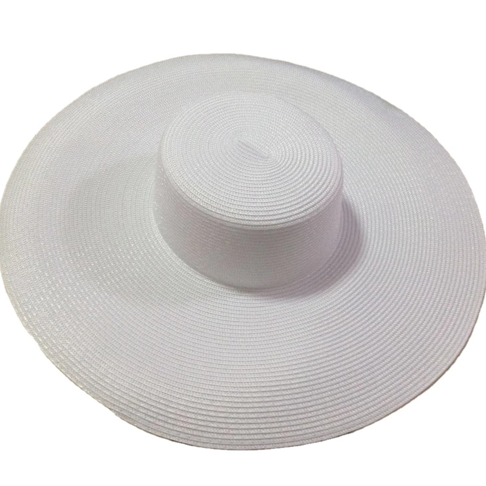 Wholesales 48cm Wide Brim Women Summer Beach Plain Straw Wide Brim Polypropylene Hats