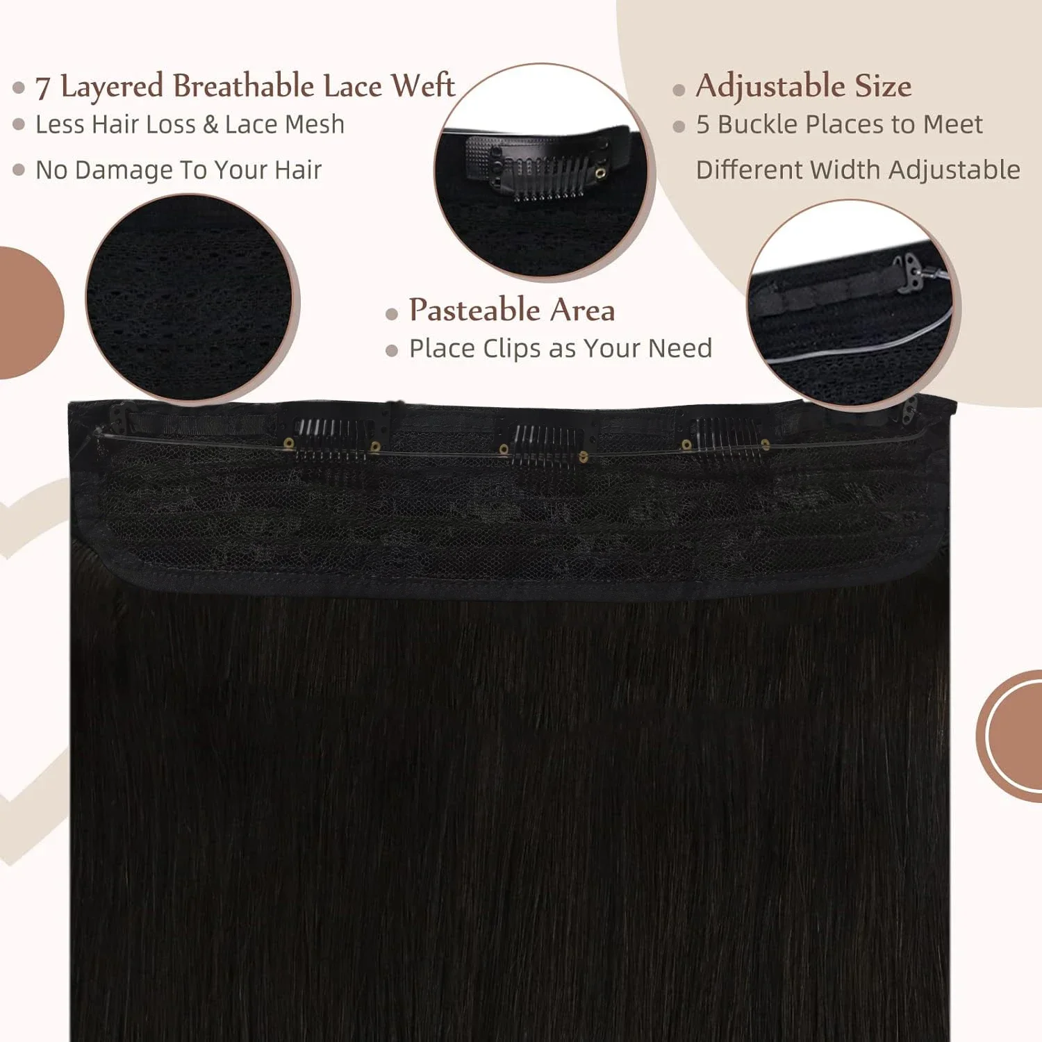Echthaar-Extensions 16-26 Zoll, Naturschwarz, Nr. 1B, mit Geheimlinie, für den Salon_voghion.com