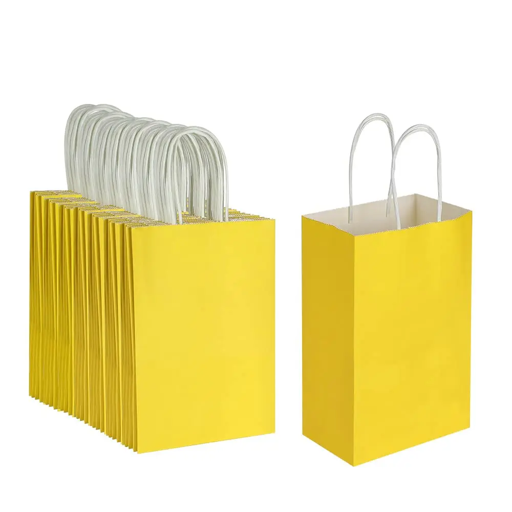 Factory Customized Print Logo Fast Food Packaging Grocery Retail Take Away Take Out Orange Kraft Paper Bag with Handles