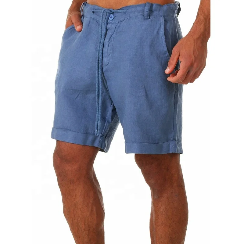 JL-92804 Wholesale Natural Health Hemp Solid Color Booty Shorts Plain Breathable Shorts Men’s Linen Shorts for Men