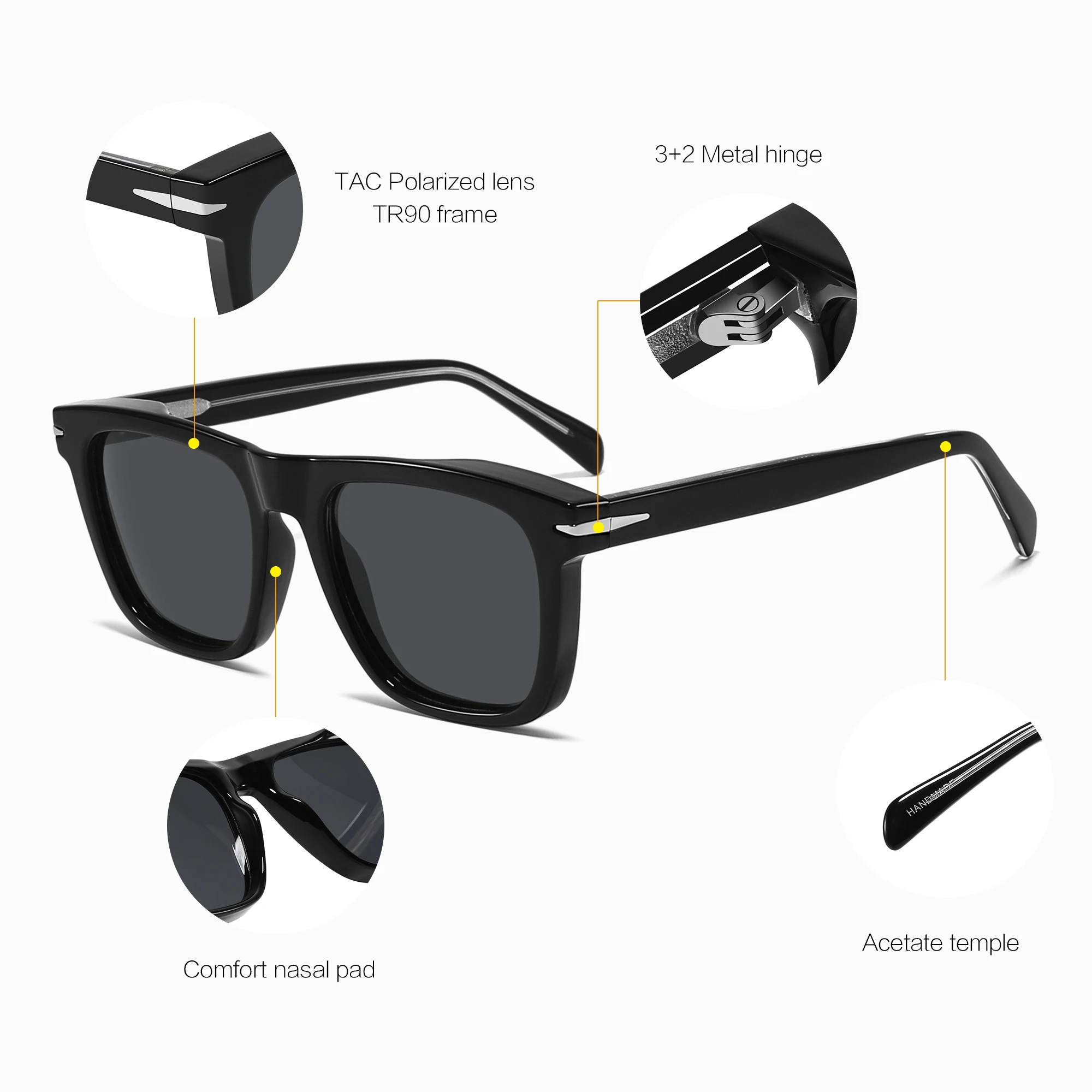 Conchen Ready Stock Square TR90 Frame Sunglasses Acetate TAC Polarized Men Women Sunglasses 2023