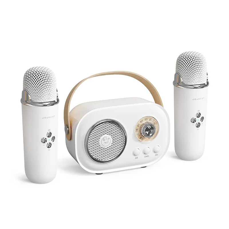 Factory Mini Bluetooth Karaoke Speaker with 2 Microphone Kids Wireless Small Singing Machine Speaker OEM Promotion Birthday Gift