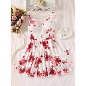 European & American Cross-Border Lingerie Fashion: French Print Bestseller Sexy Floral Halter Dress
