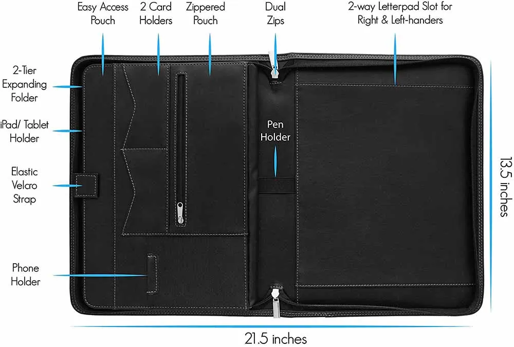 
Pu Leather Zippered Expanding File Folder Padfolio Portfolio Folder For iPad/Tablet (up to 10.1