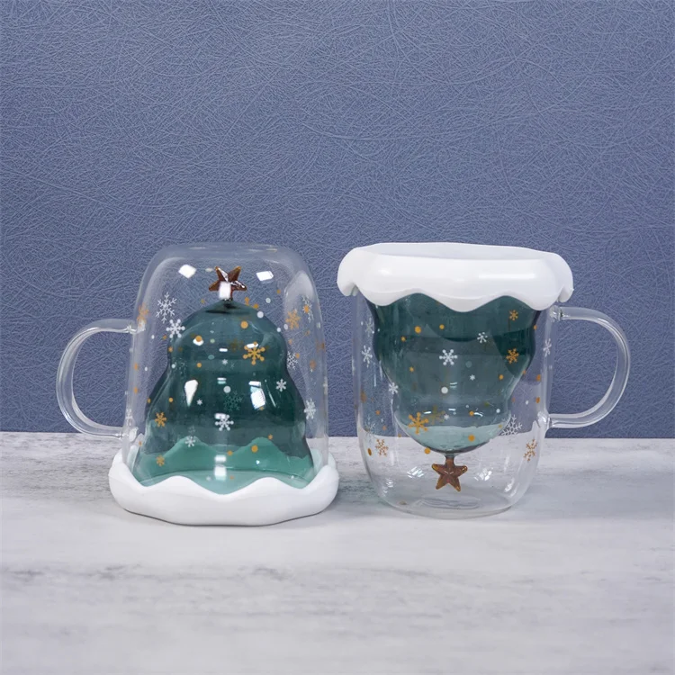 Online shop hot sales christmas double wall borosilicate glass cup mug factory