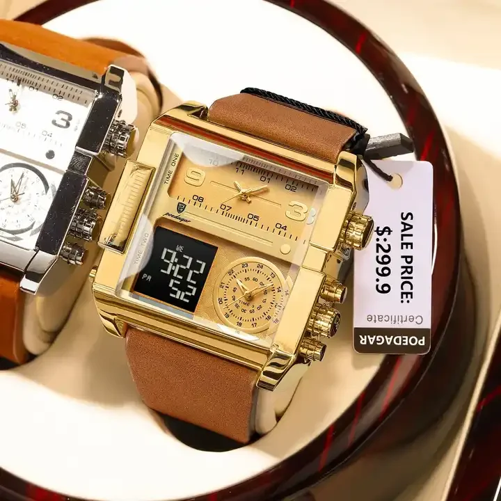 POEDAGAR 997 Men's Watches Time Chronograph Fashion New Rose Gold Wristwatch Leather Waterproof Luminous Quartz Watch