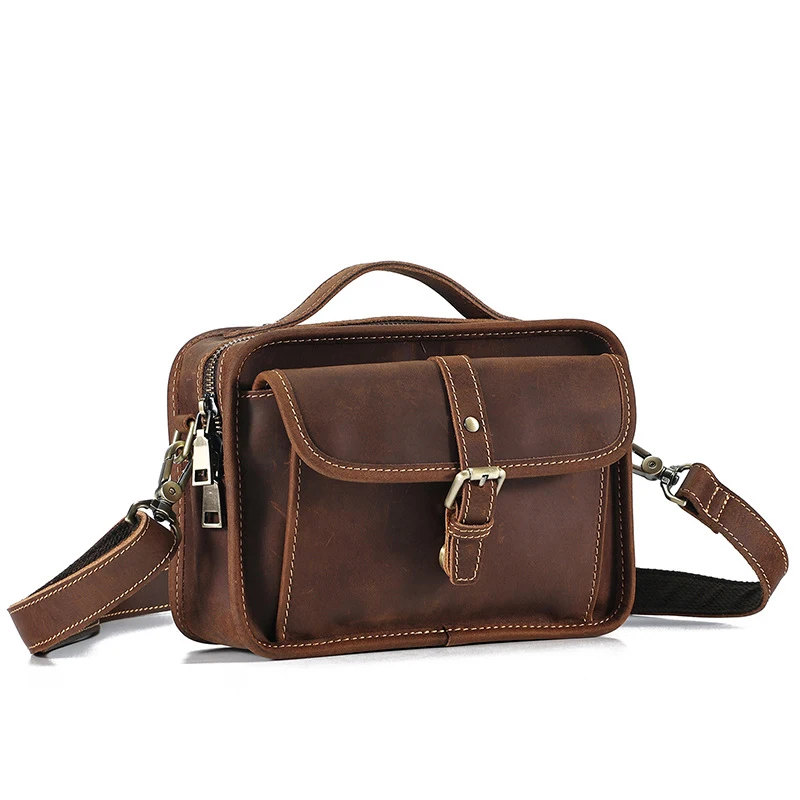 European and American Retro Crazy Horse Leather Portable Men's Bag Single Shoulder Bag Genuine Leather Fashion Crossbody Bag