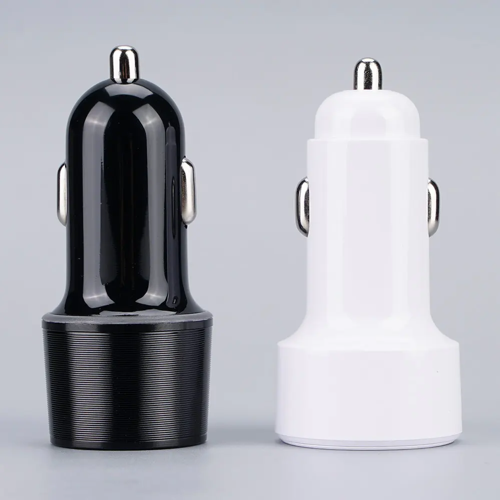  1 USB-A + 1 USB Type-C PD3.0 QC3.0 Black With Indicating Light Round Car charger DC12V-24V 4051