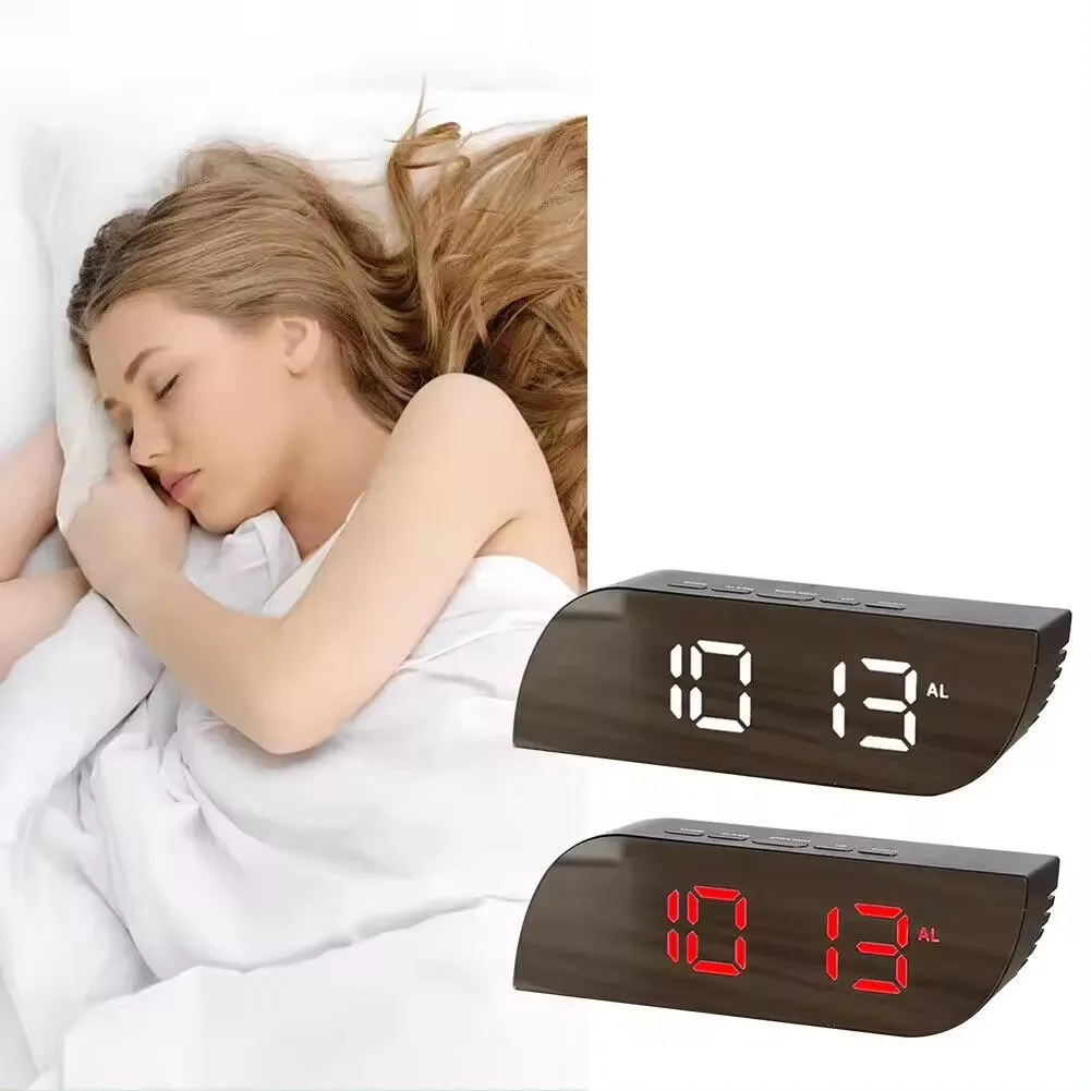 Premium Material Delicate Design Electronic Digital Clock Desktop Snooze Temperature Alarm LED Mirror Clock