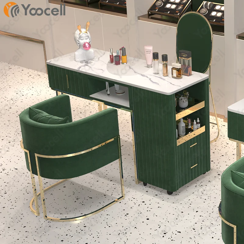 Yoocell горячая Распродажа цветной стол для маникюра стол для ногтей двусторонний мраморный эффект для ногтей настольный стол и стул набор