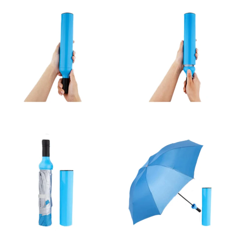 Ветрозащитный солнцезащитный креативный складной дождевой недорогой красочный декоративный 3 складной зонт для бутылки вина с логотипом на заказ