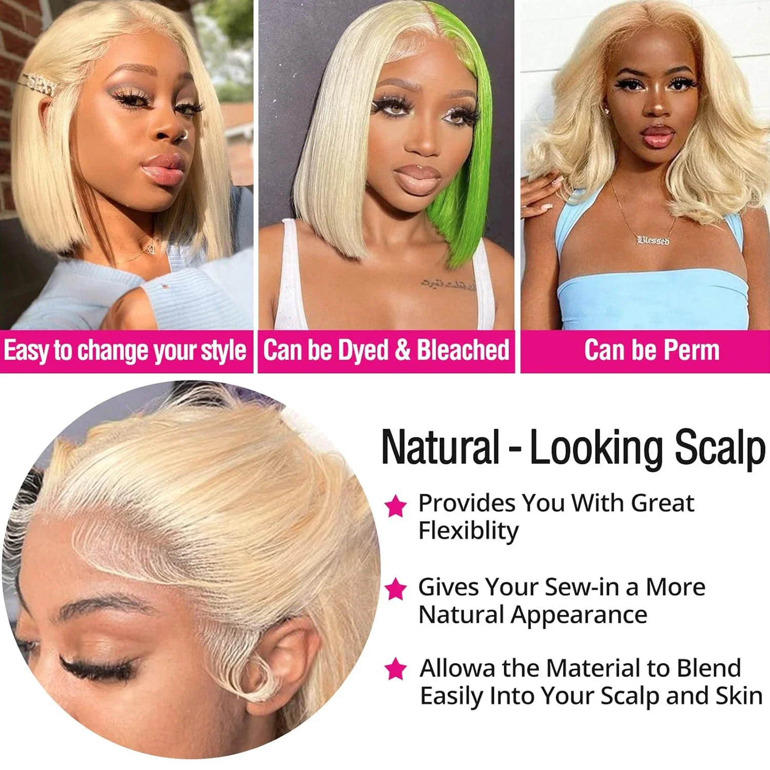 Perruque Bob en cheveux humains avec dentelle frontale HD, perruques courtes blondes pré-épilées pour femmes_voghion.com