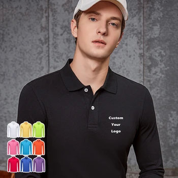 OEM wholesale 65% cotton 35% polyester Long Sleeve Men's Polo tShirts Custom professional designer logo printing golf t-shirts