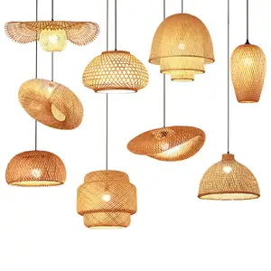 Handmade Wicker Bamboo Weave Chandelier Tea Room Bamboo Weaving Rattan Pendant Lights for Restaurant