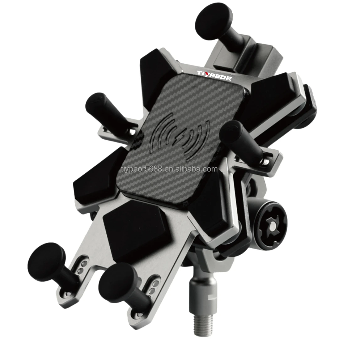 product tiypeor cnc aluminum universal motorcycle phone mount with qi 15w wireless chargervibration dampener motorcycle phone holder-5