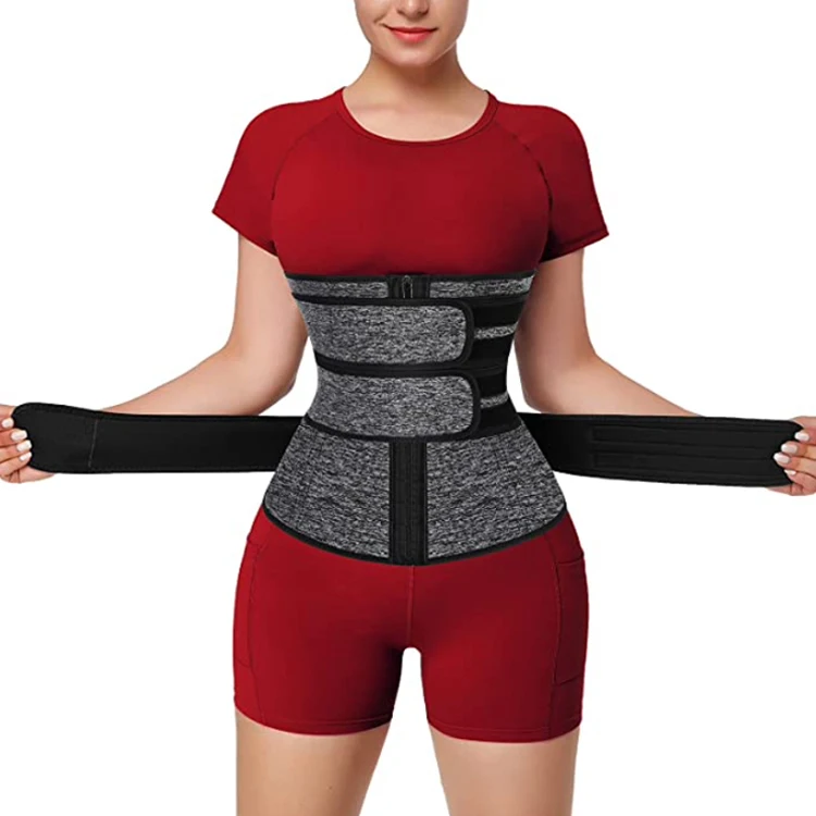 Gray Three Strap Adjustable Waist Trainer for Women, Zipper Underbust  Corset With Plastic Bones, Stomach Wrap Waist Trimmer Belt