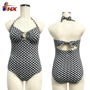 New Designer Plus Size One-Piece Swimwear Custom Plaid V Neck Halter Bikini Front Logo Cover-Up Beachwear OEM Service Available