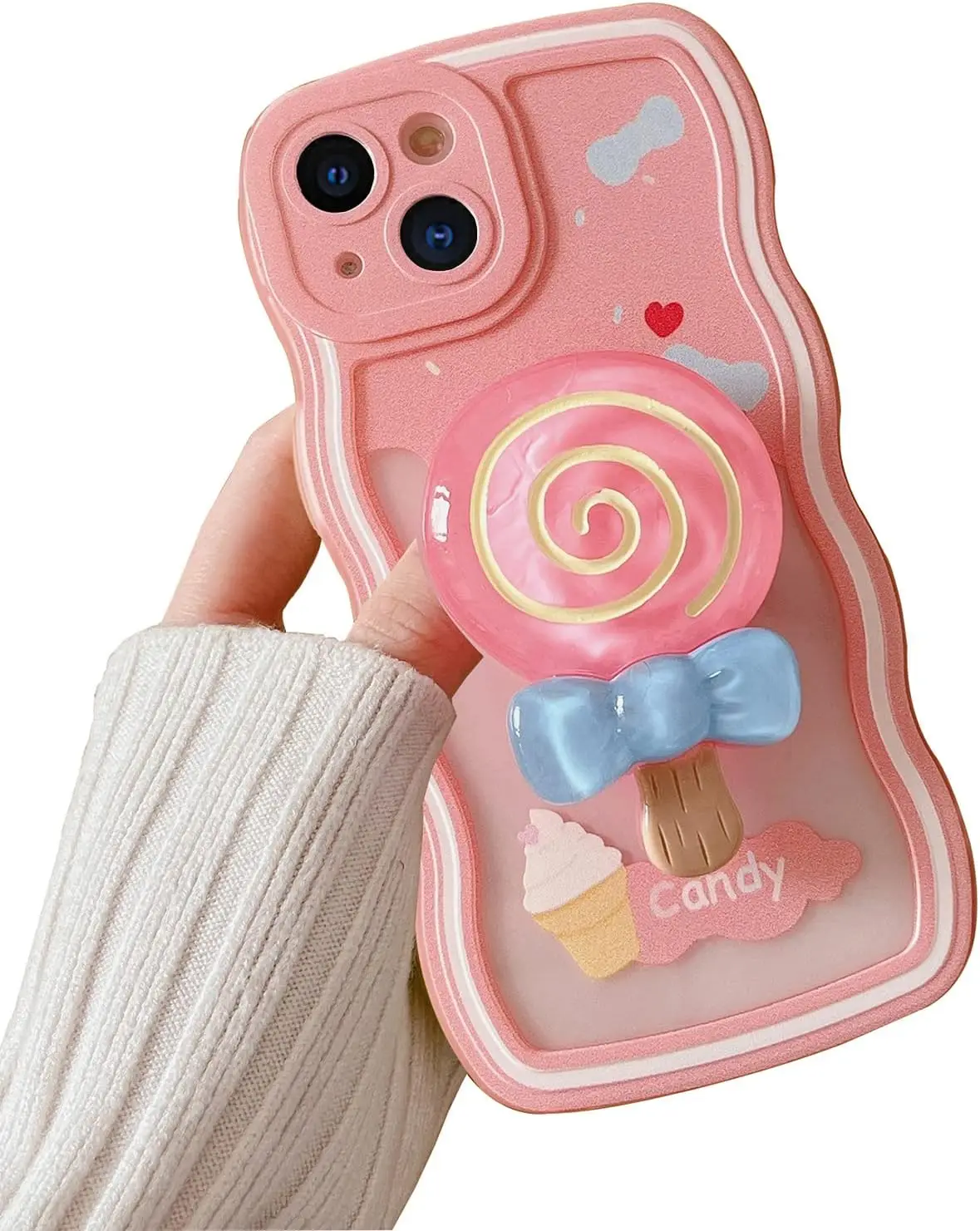 Case Compatible with iPhone 13 14 15 Pro max Cute Cream Print Clear Soft TPU Case with Candy Ring Kickstand for Girls Women