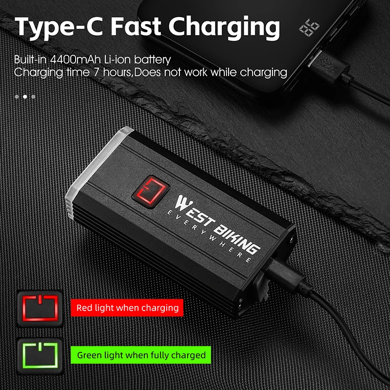 WEST BIKING Waterproof Durable 5 Types Lighting Molds Led Bicycle Grip Front Light Lamp Smart Usb Rechargeable Cycling Light
