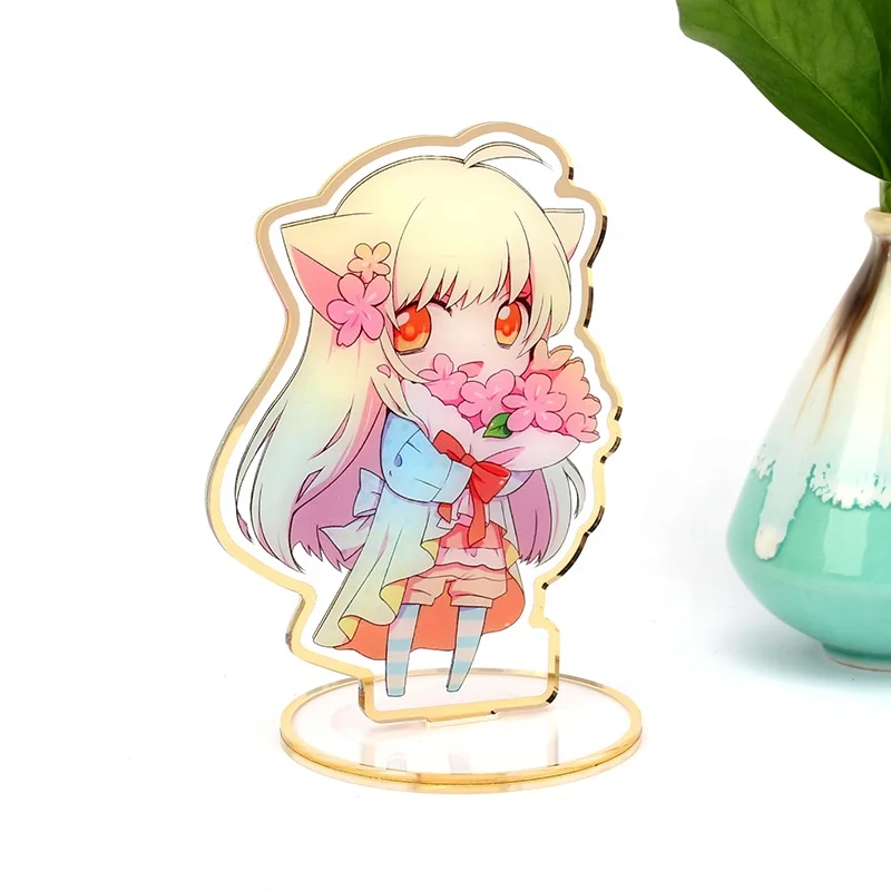 Vograce Clear Keychain Custom Acrylic  Stand Animation Stand Gold Edge Standee