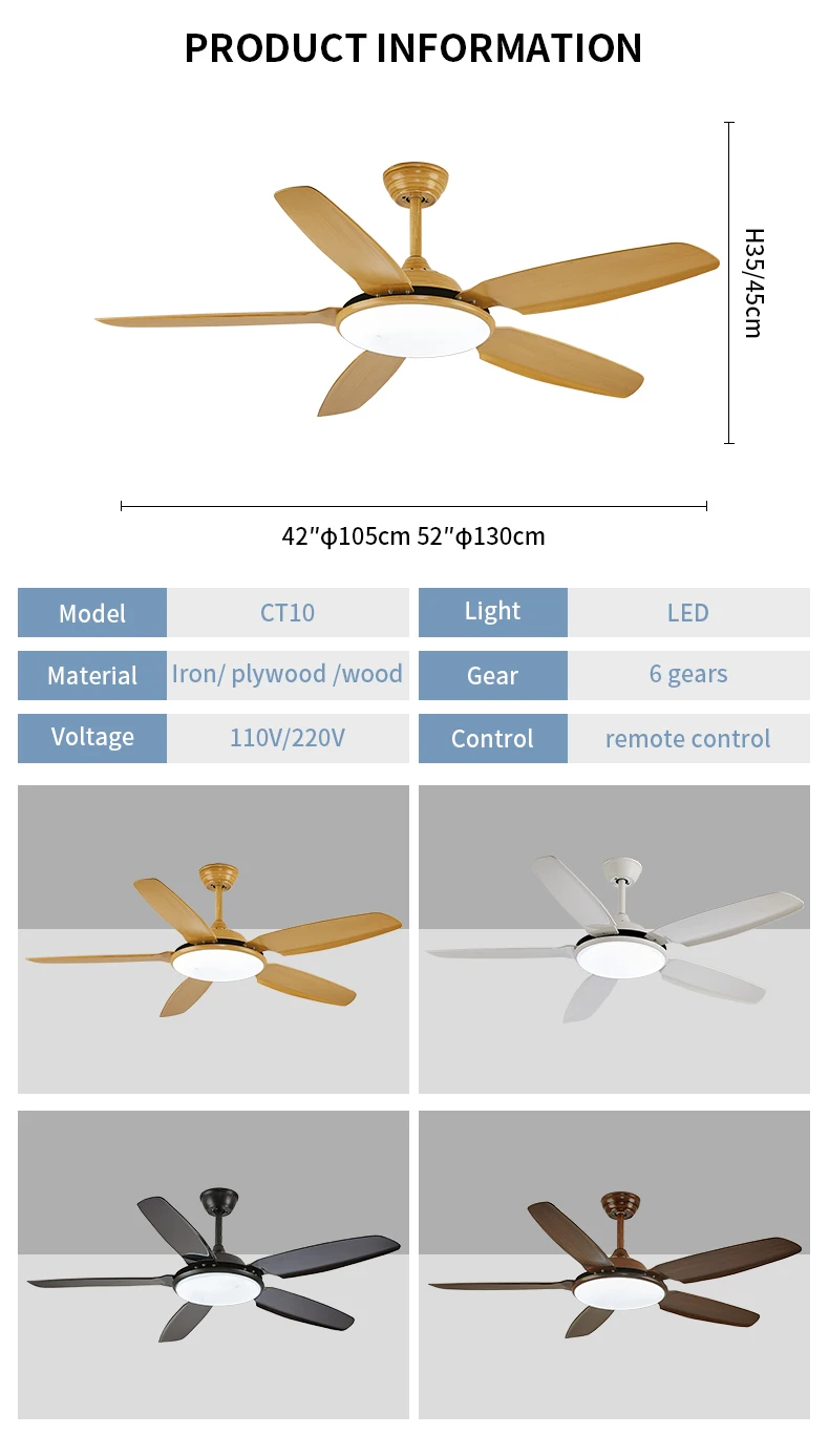product 52 inch living room pendant lighting chandelier plywood wooden ceiling fan with light-3