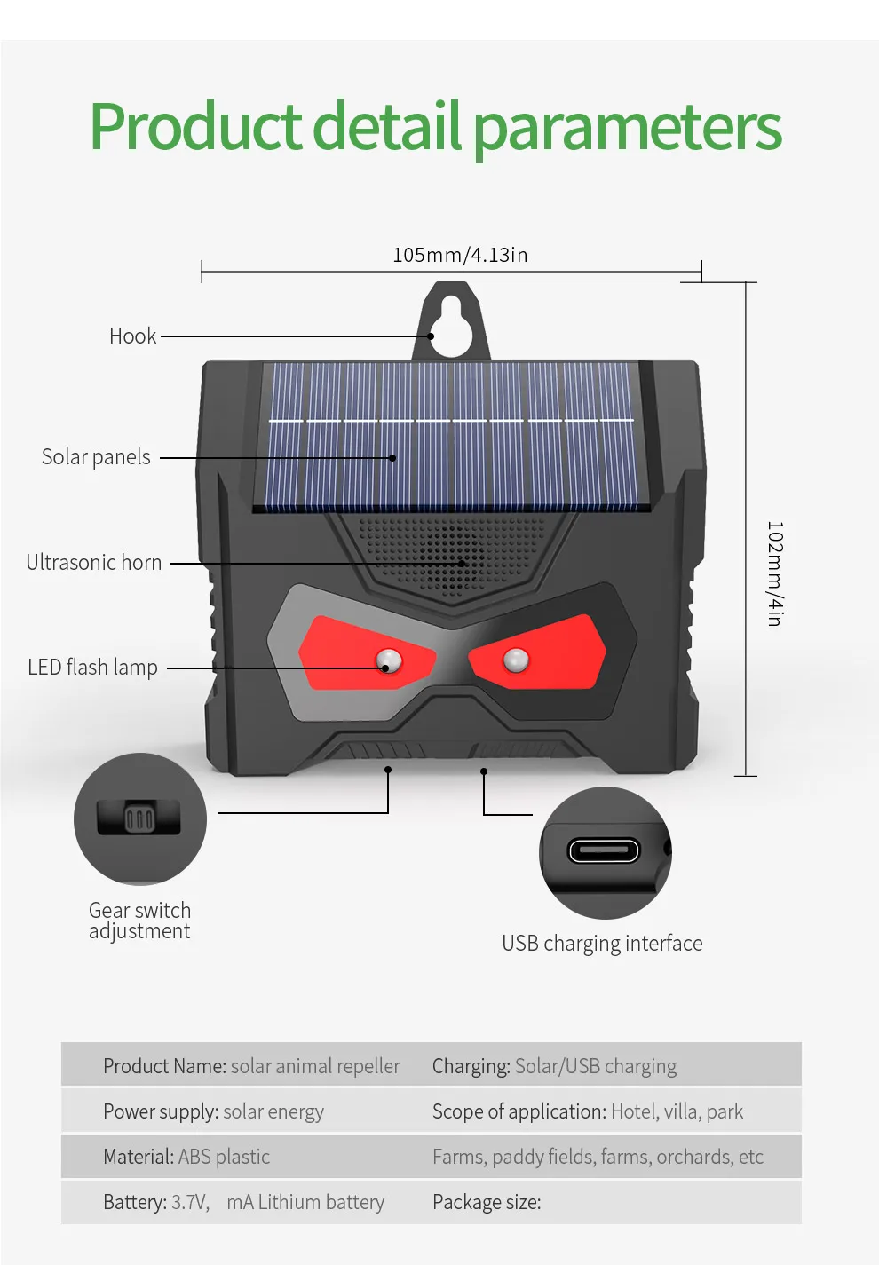 SAIJZEK New Summer Products Pest Control solar powered ultrasonic LED Eyes Light Pig Deer Cat Monkey Bird Wild Animal Repeller supplier