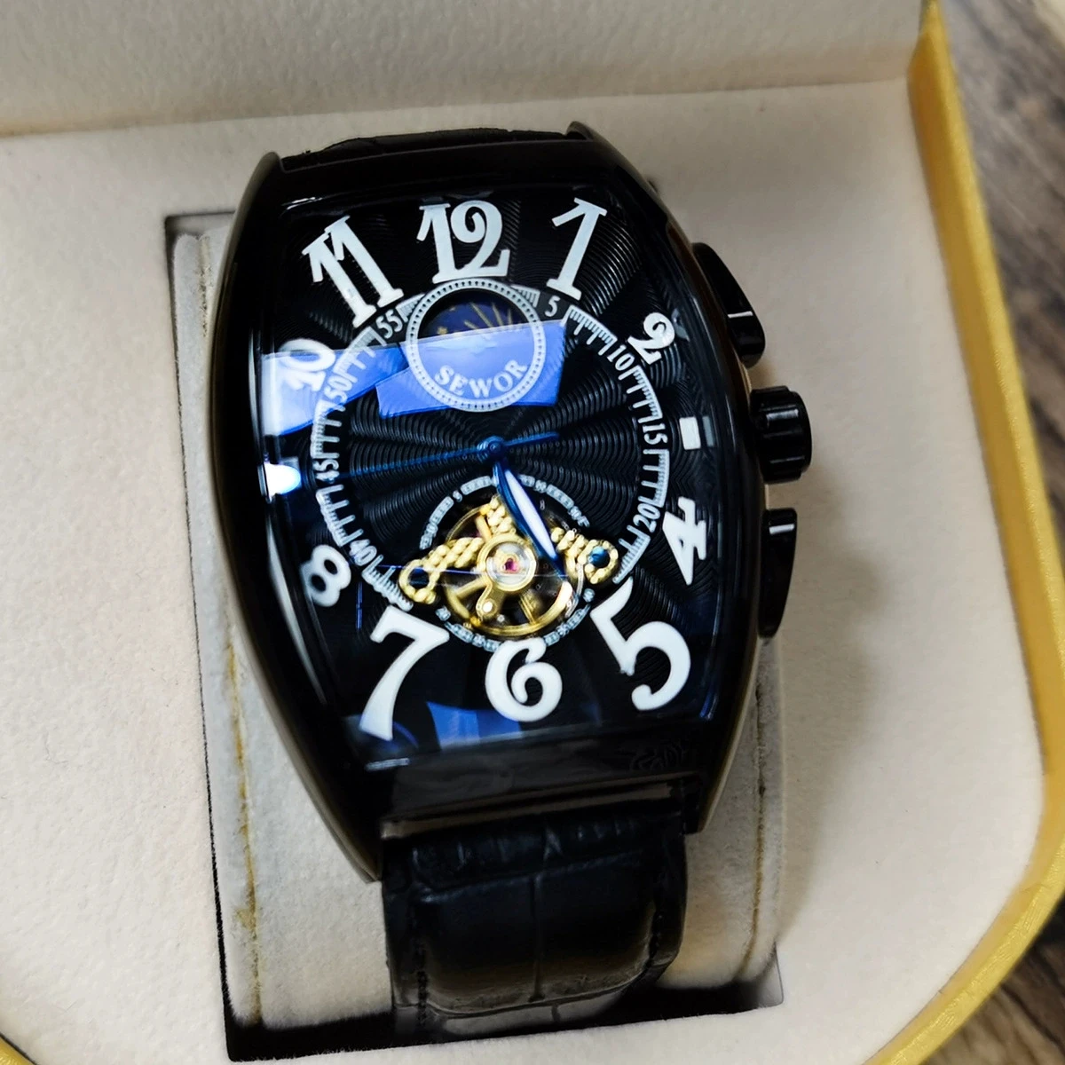 Luxury Automatic Moon Phase Skeleton Watch