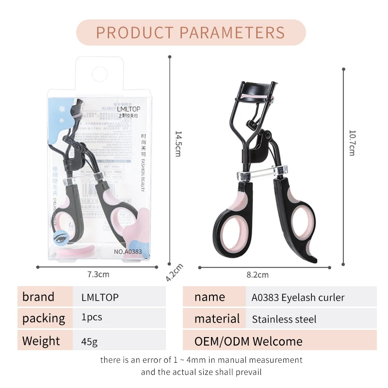 LMLTOP Pink Custom Logo A0383 3D Eye Lash Curler Wholesale Makeup Tool for Curling False Eyelash