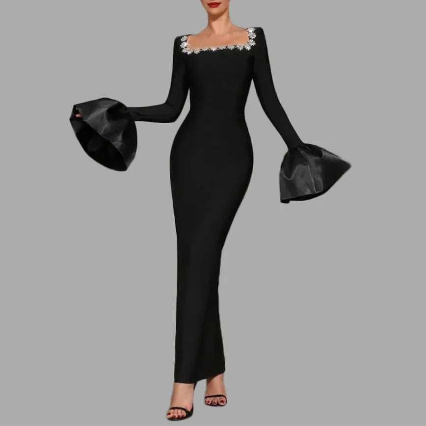 long sleeve bodycon bandage dress Brown Bandage Dress Long Sleeve Bodycon Elegant Sexy Midi Dress Tan / M