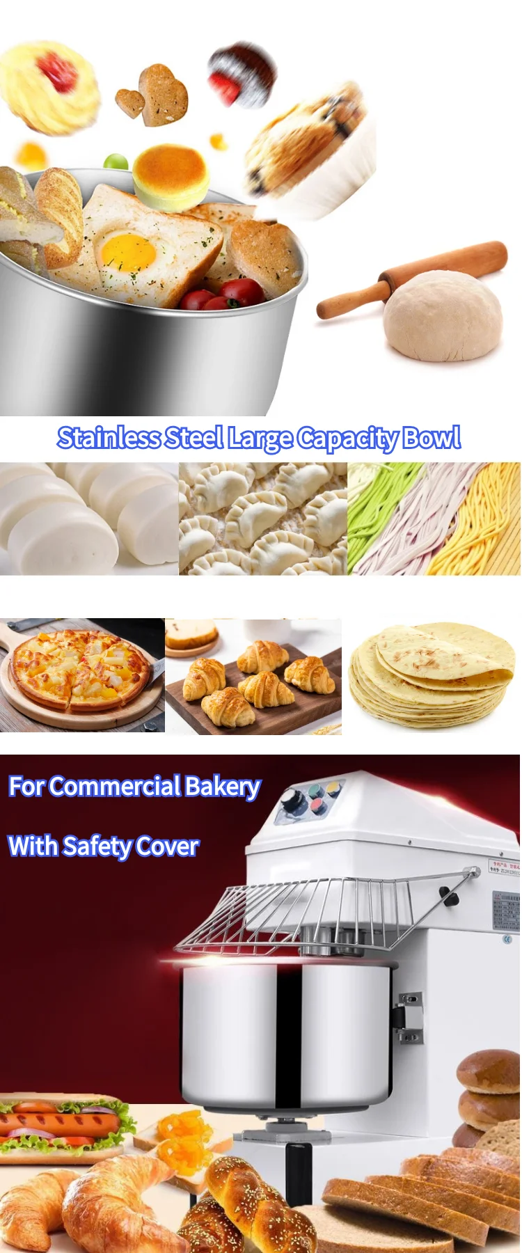 KNEADER 25kg 50kg 100kg 80l Flour Petrin Amasadora De Pan Industrial Spiral Bread Dough Mixer Kneading Mixing Machine for Bakery