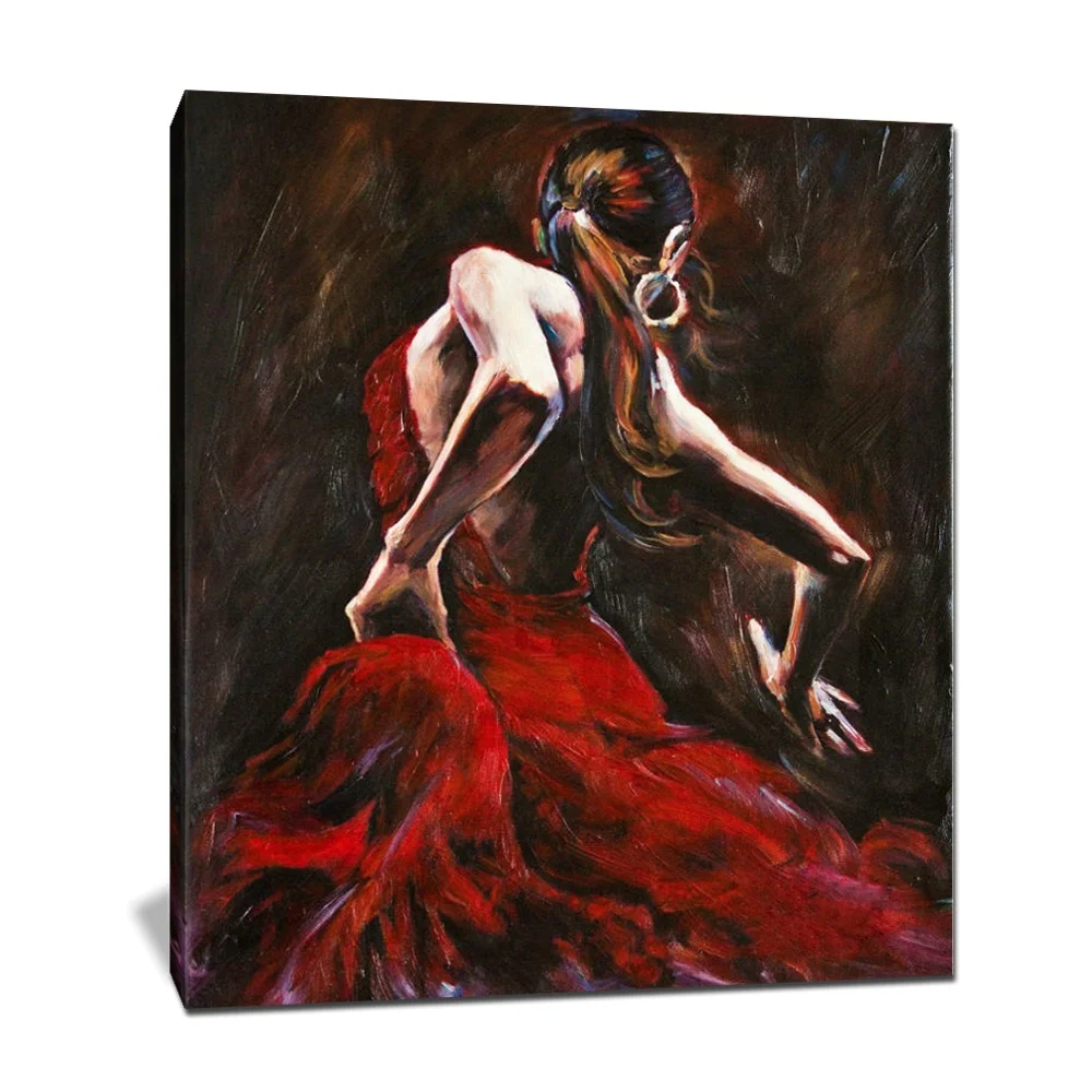 Custom Designed Beautiful Woman Figure Spanish Flamenco Dancer Modern Style Handpainted Oil Painting on Canvas Handmade