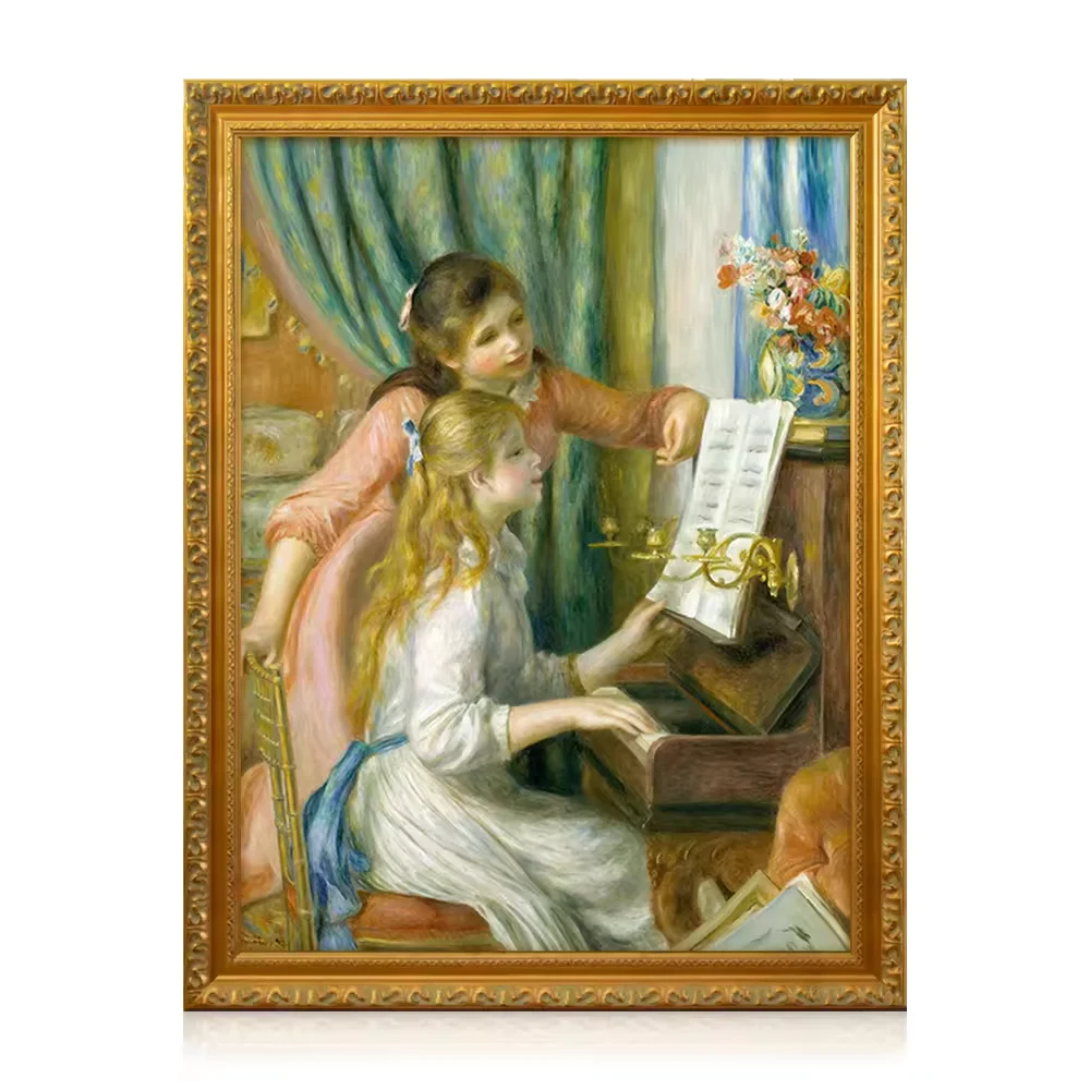 Reproduction Impressionism Style Young Two Girl Portrait Figure the Piano Auguste Renoir Handmade Oil Painting
