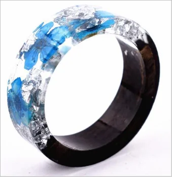 Fantasy Design Handmade Clear Resin and Wood Ring Size 52-53 (US 6 - 6 1/2) Clear Blue Resin and Wood Ring Size 53 (US 6 1/2)
