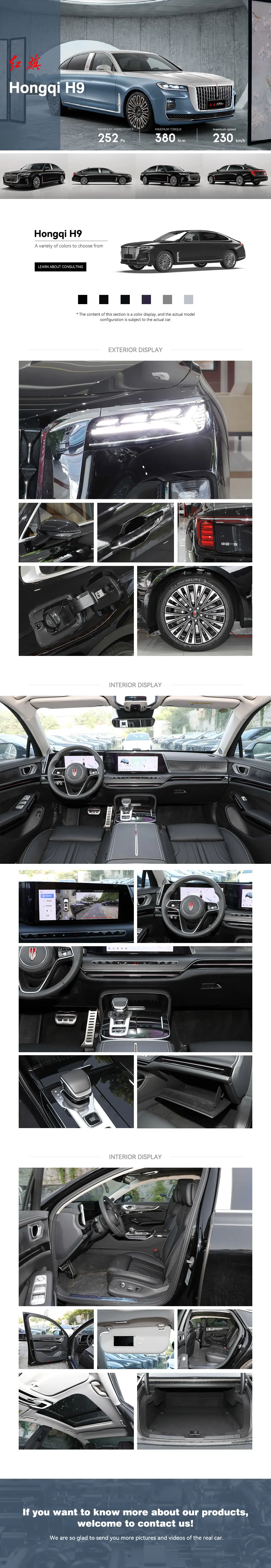 Buy Hot Selling Electric Cars Hongqi H9 MPV 4-door 5-seat Gasoline 48V light mixing system Hybrid Cars Made In China supplier