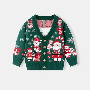 2026 New Shengsheng European American Style Winter Children's Christmas Anti-pilling Single Button Knitted Sweater Girls