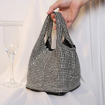 Diamond Clutch Evening Bag Rhinestones Handle Crystal Evening Bag Bucket Handbag Bling Clutch Bag Purse