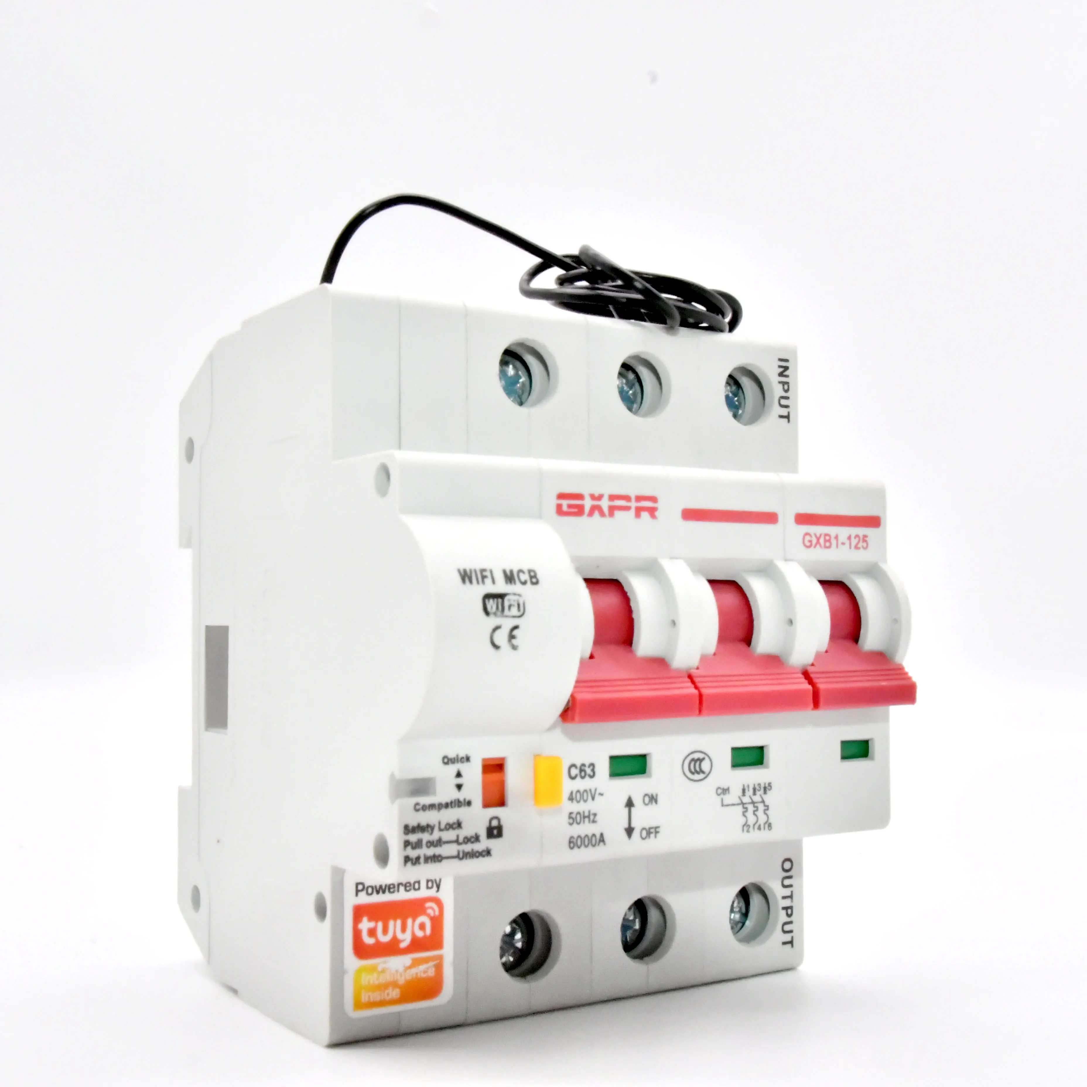 GXPR RCBO Residual Current Operated TUYA WIFI Intelligent Smart Wifi Remote Control MCB Three Phase Circuit Breaker