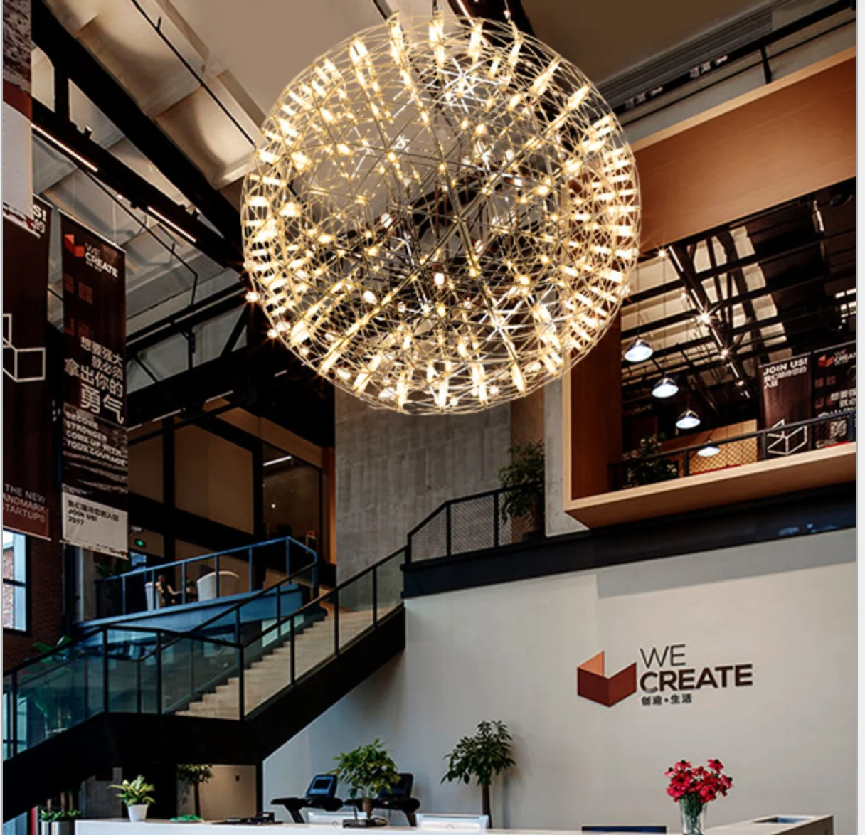Chrome Sparkle Ceiling Lights Chandeliers Firework Mall Hotel Lobby Spark Ball Globe Chandelier Pendant Lamp Stair Pendant Light