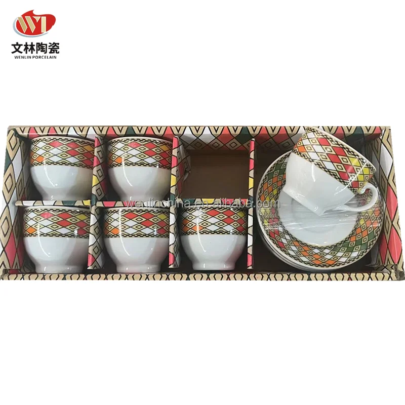 Wenlin Factory Ceramic 90cc 12pcs Coffee Cup And Saucer Fine Porcelain