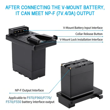Battery panel converter - V port battery to F550_F750_F970 conversion adapter for NP-F battery cartridge adapter detail image