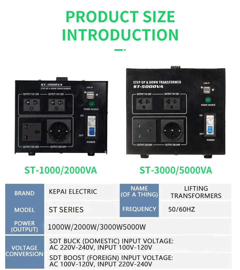 ST 5000W Single-Phase Voltage Converter 110V-220V/220V-110V Step up Transformer Home Power Application Optimized Output Voltage