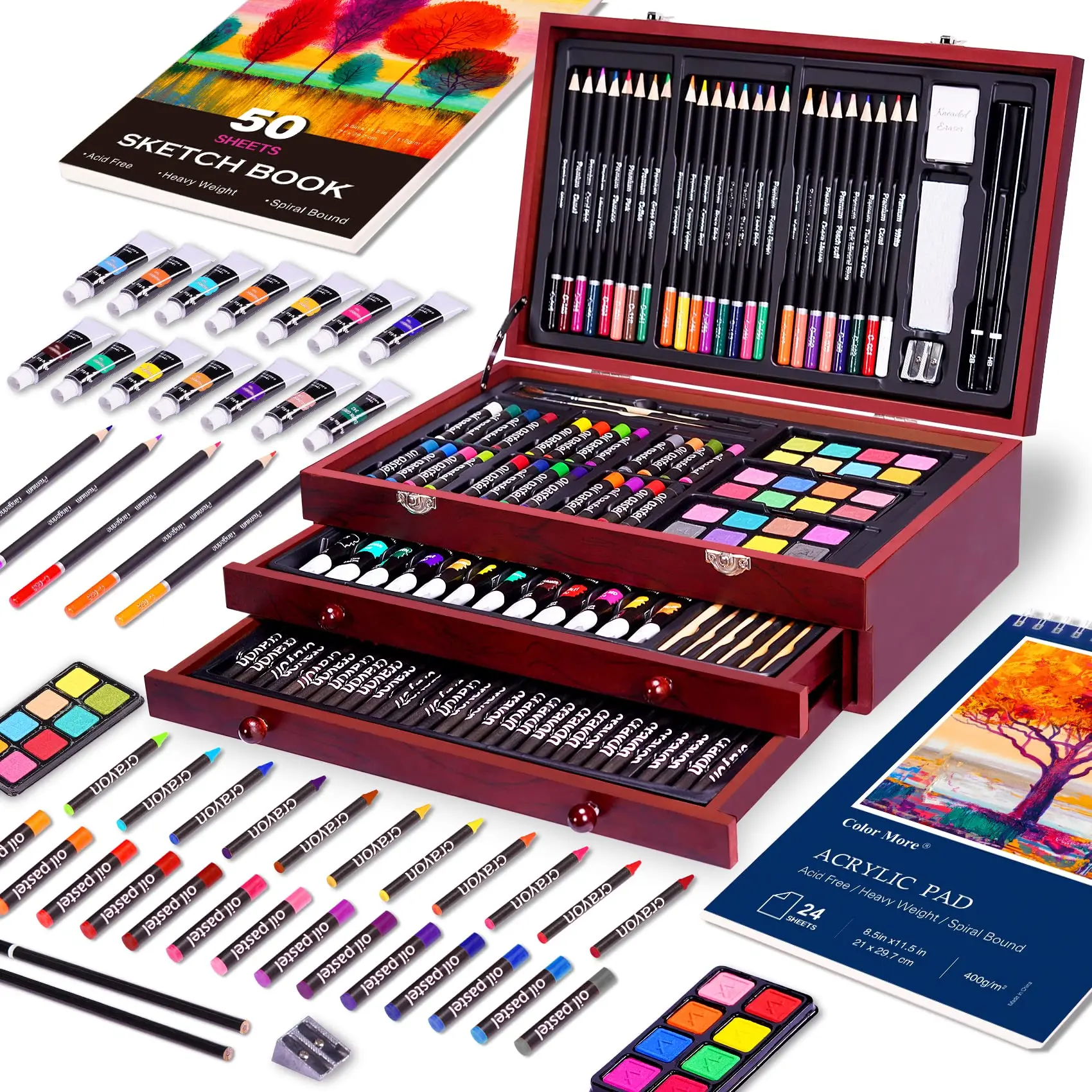 175 Pcs Deluxe Art Set With Acrylic Paints Crayons Colored Pencils ...