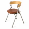 Brown Waxed-Leather Look Seat, Stainless-Steel Frame
