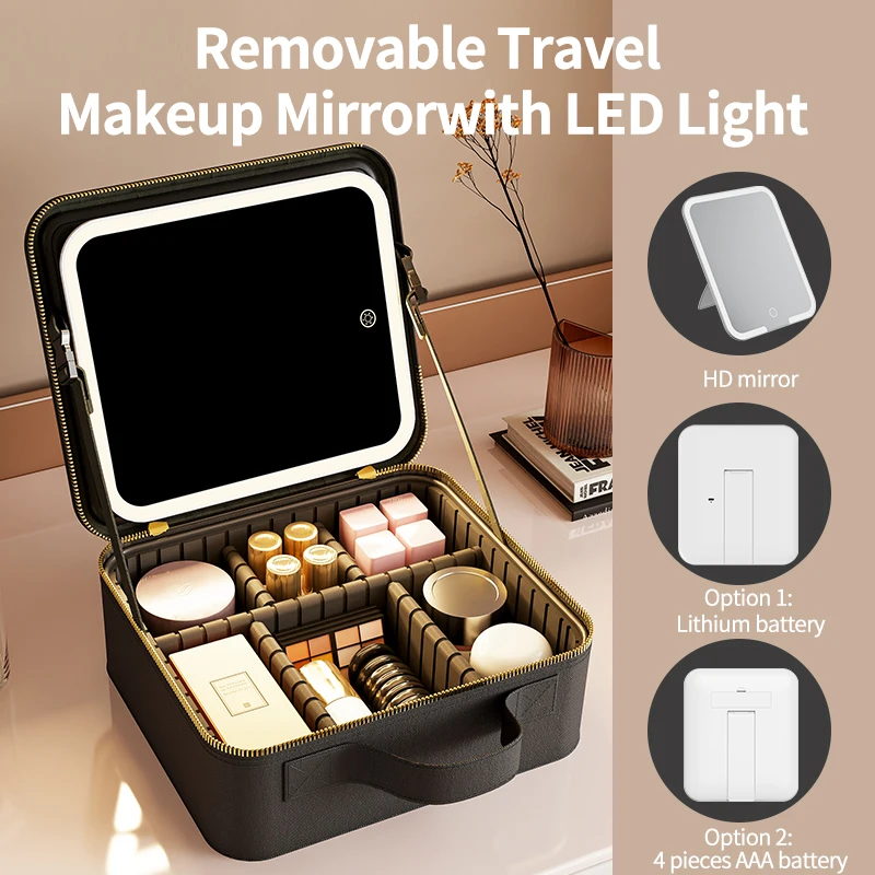 Three Colors Light Custom Travel Portable Makeup Case Vanity Cosmetic ...