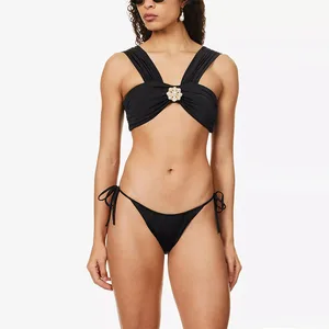 Bikini Swimsuit Manufacturer Women Custom Clasp Fastening High Rise Bikini Removable Padding Sexy Bathing Suit 2piece Swimwear