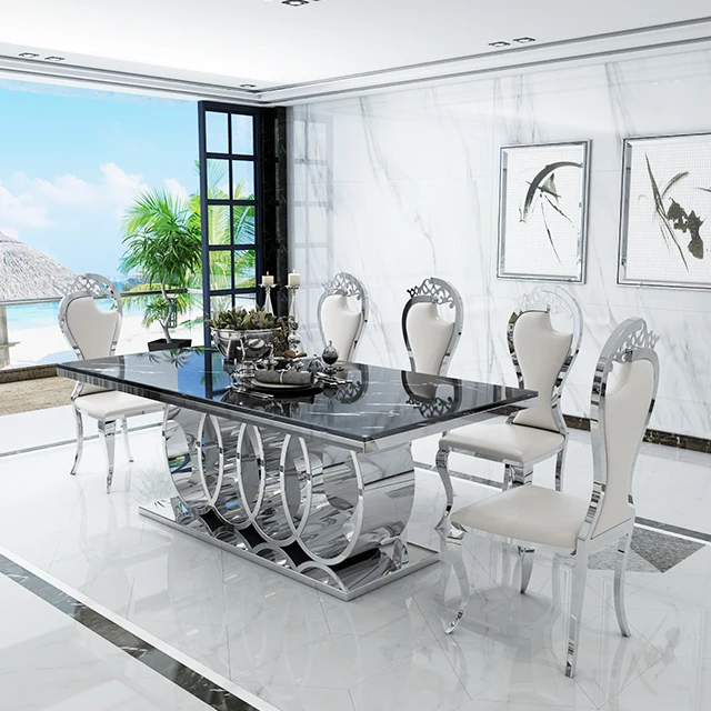 Light Luxury Rectangular Dining Table Scandinavian Marble Dining Table and Chair