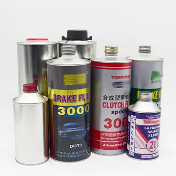 wholesale DOT3 empty round metal tinplate tin cans  for motor oil Brake Fluid with screw top lid